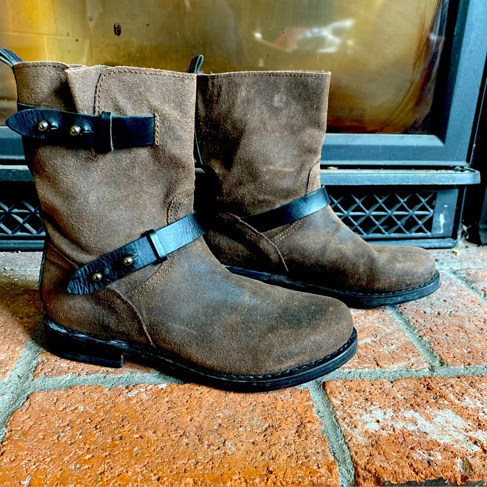 RAG & BONE Brown Leather slow Heel Moto Boots Booties SZ 6.5-7 EU 37